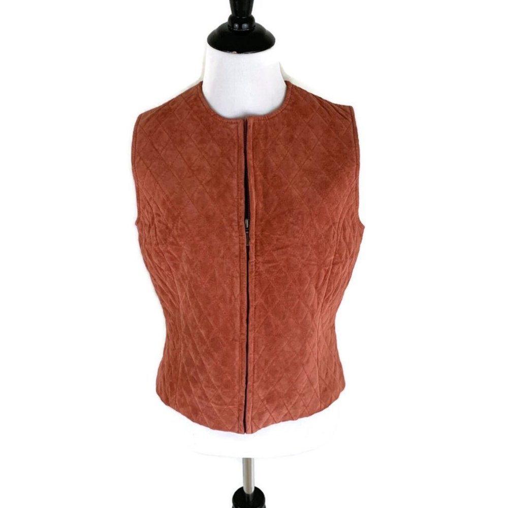 Revue Women's Size 4 Suede Vest Quilted  Lined Orange Genuine Leather